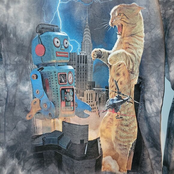 New The Mountain Tie-Dye Long Sleeve Shirt With Catzilla Vs. Robot Cat Mens XL - Picture 2 of 5